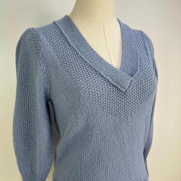 Brochu Walker Saskia Vee Cotton Knit Pullover Sweater Blue - Picture 2 of 7